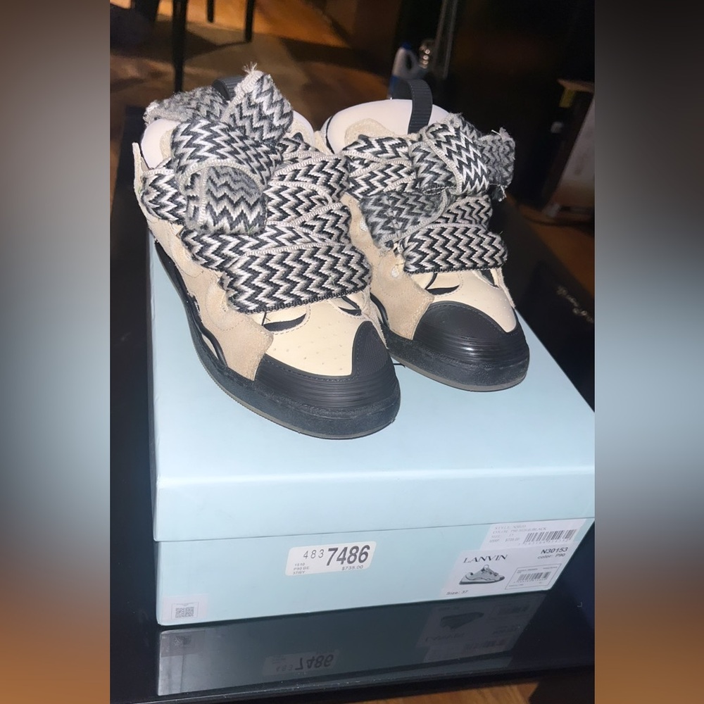 Lanvin Women's Black and Cream Patterned Sneakers